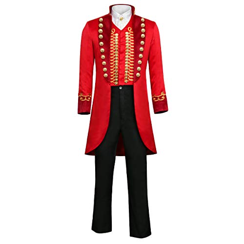 Funhoo Erwachsene Herren Rot Zirkus Kostüm Zirkusdirektor PT Barnum Showman Kostüm Uniform Cosplay Karneval Fasching Partys Frack Jacke Anzug Hosen Outfit (M, Rot) von Funhoo