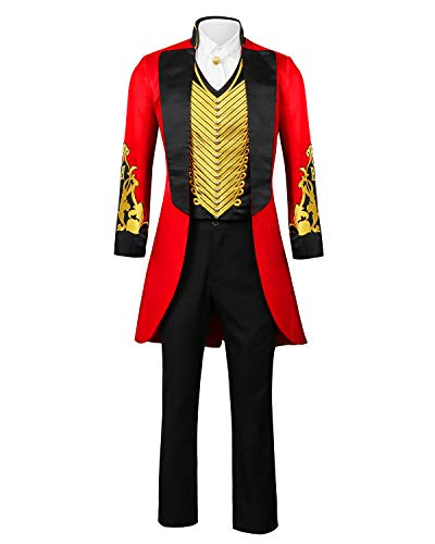 Funhoo Erwachsene Herren Rot Zirkus Kostüm Zirkusdirektor PT Barnum Showman Kostüm Uniform Cosplay Karneval Fasching Partys Frack Jacke Anzug Hosen Outfit (M, Schwarz+Rot) von Funhoo