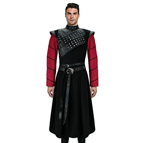 Funhoo Herren Daemon Targaryen Cosplay Kostüm Drache Krieger Lange Robe Soldat Ritter Uniform Halloween Karneval Party Outfits für Erwachsene (schwarz/rot, S) von Funhoo