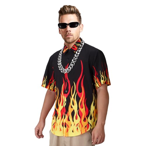 Funhoo Herren Guy Chef Knopf Flamme T-Shirt Brille Halskette Halloween Kostüm Cosplay Kurzarm Shirt Top (L) von Funhoo