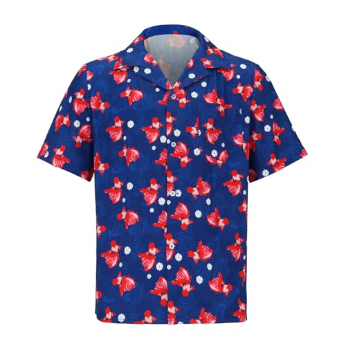 Funhoo Herren Kurzarmhemd Goldfisch Muster Hawaii Hemd Regular Fit Film Rollenspiel Kostüm Casual Sommer Outfit für Erwachsene (M) von Funhoo