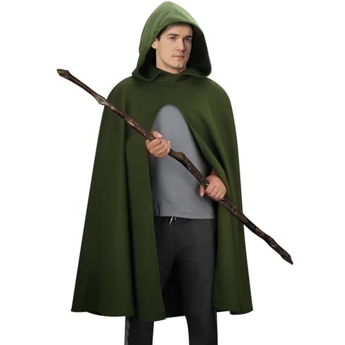 Funhoo Unisex Renaissance Umhang Mittelalter Zwerge Zauberer Hexe Vintage Cape mit Kapuze Gothic Poncho Mittelalterliches Kostüm Halloween Cosplay Outfits (Grün) von Funhoo