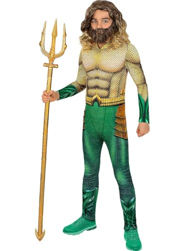 Funidelia | Aquaman Kostüm mit Zubehör für Jungen Superhelden, DC Comics, Justice League - Kostüm für Kinder & Verkleidung für Partys, Karneval & Halloween - Größe 10-12 Jahre - Gold von Funidelia