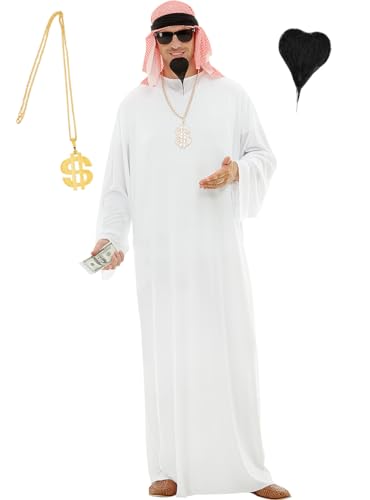 Funidelia | Araber Kostüm mit Accessoires für Herren Scheich, Öl, Dollar - Kostüm für Erwachsene & Verkleidung für Partys, Karneval & Halloween - Größe L - Weiß von Funidelia