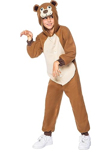 Funidelia | Bären Onesie Kostüm für Jungen und Mädchen Tiere - Kostüm für Kinder & Verkleidung für Partys, Karneval & Halloween - Größe 10-12 Jahre - Braun von Funidelia