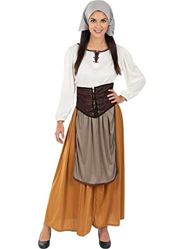 Funidelia | Bäuerin Mittelalter Kostüm für Damen Mittelalter, Bauer, Tavernenwirtin - Kostüm für Erwachsene & Verkleidung für Partys, Karneval & Halloween - Größe XL - Braun von Funidelia