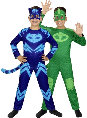 Funidelia | Catboy und Gecko Wendekostüm - PJ Masks für Jungen Zeichentrickfilm, Catboy, Eulette, Gecko - Kostüme für Kinder & Verkleidung für Partys, Karneval & Halloween - Größe 3-4 Jahre - Blau von Funidelia