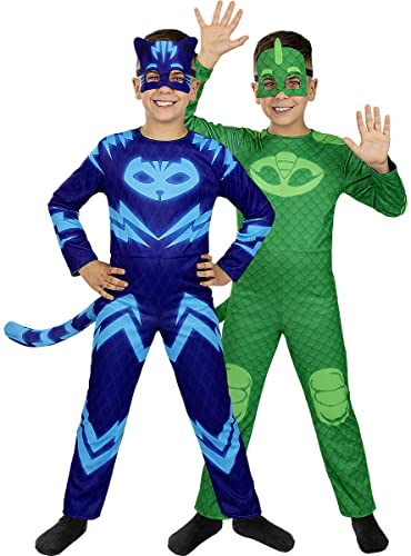 Funidelia | Catboy und Gecko Wendekostüm - PJ Masks für Jungen Zeichentrickfilm, Catboy, Eulette, Gecko - Kostüme für Kinder & Verkleidung für Partys, Karneval & Halloween - Größe 5-6 Jahre - Blau von Funidelia