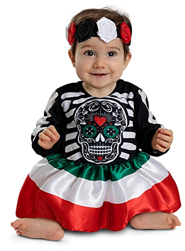 Funidelia | Catrina Kostüm für Baby Halloween, Tag der Toten (Día de los Muertos), Horror - Kostüm für Baby & Verkleidung für Partys, Karneval & Halloween - Größe 0-6 Monate - Schwarz von Funidelia