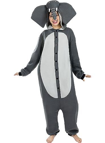 Funidelia | Elefanten Onesie Kostüm für Herren und Damen Tiere - Kostüm für Erwachsene & Verkleidung für Partys, Karneval & Halloween - Größe L - XL - Grau/Silber von Funidelia