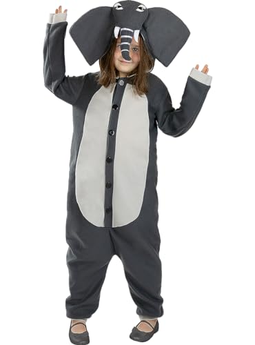 Funidelia | Elefanten Onesie Kostüm für Jungen & Mädchen Tiere - Kostüme für Kinder & Verkleidung für Partys, Karneval & Halloween - Größe 5-6 Jahre - Grau/Silber von Funidelia