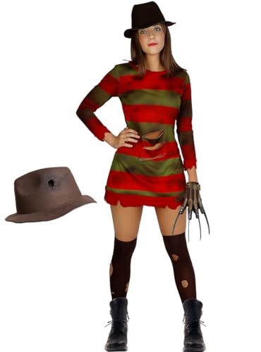 Funidelia | Freddy Krueger Kostüm mit Hut - Nightmare - Mörderische Träume für Damen Freddy, Horrorfilm, Nightmare - Kostüm für Erwachsene & Verkleidung für Partys, Karneval & Halloween - Rot von Funidelia