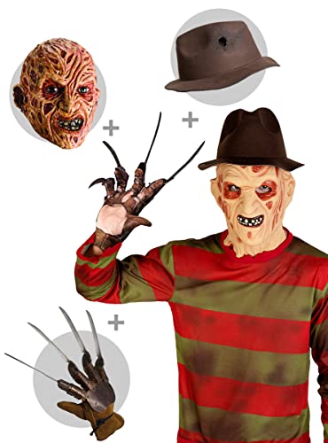 Funidelia | Freddy Krueger Pullover mit Hut, Handschuh und Maske - Nightmare - Mörderische Träume für Herren Freddy, Horrorfilm, Nightmare - Kostüm für Erwachsene für Partys & Halloween - Rot von Funidelia