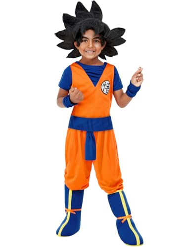 Funidelia | Goku Kostüm mit Perücke - Dragon Ball für Jungen Son Goku, Manga, Zeichentrickfilm - Kostüm für Kinder & Verkleidung für Partys, Karneval & Halloween - Größe 5-6 Jahre - Orange von Funidelia