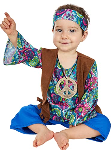 Funidelia | Hippie Kostüm für Baby De jaren '60, Hippie, Flower power, Berufe - Kostüm für Baby & Verkleidung für Partys, Karneval & Halloween - Größe 12-24 Monate - Blau von Funidelia