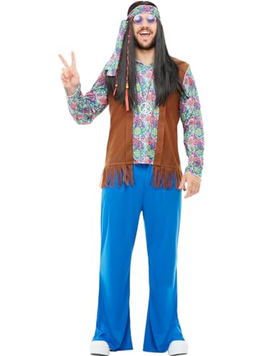 Funidelia | Hippie Kostüm mit Zubehör für Männer für Herren De jaren '60, Hippie, Flower power, Berufe - Kostüm für Erwachsene & Verkleidung für Partys, Karneval & Halloween - Größe S - Bunt von Funidelia