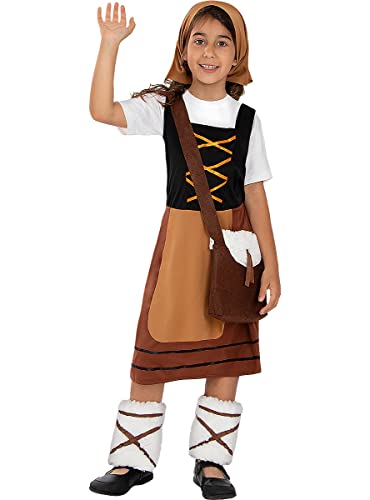 Funidelia | Hirtin Kostüm für Mädchen Weihnachten, Krippenspiel - Kostüm für Kinder & Verkleidung für Partys, Karneval & Halloween - Größe 7-9 Jahre - Braun von Funidelia