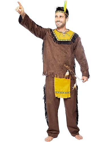 Funidelia | Indianer Kostüm Deluxe für Herren Indianer, Cowboys, Western - Kostüm für Erwachsene & Verkleidung für Partys, Karneval & Halloween - Größe 3XL - Gelb von Funidelia