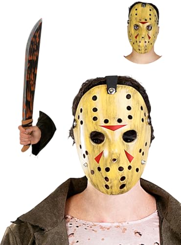 Funidelia | Jason Machete und Maske Kit aus Freitag der 13. für Herren und Damen Friday the 13th, Horrorfilm - Zubehör für Erwachsene, Zubehör für Kostüm - Schwarz von Funidelia