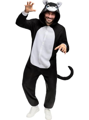 Funidelia | Katzen Onesie Kostüm für Herren und Damen Tiere, Kätzchen, Kitten - Kostüm für Erwachsene & Verkleidung für Partys, Karneval & Halloween - Größe L - XL - Schwarz von Funidelia