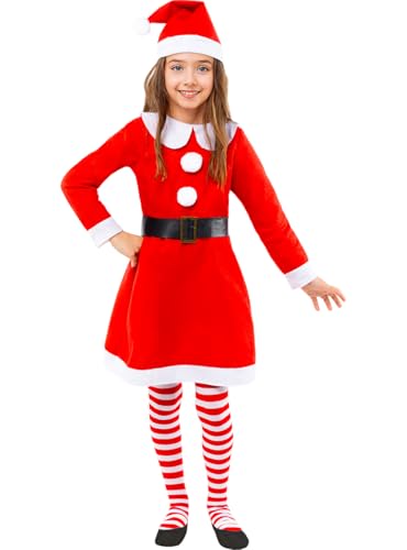 Funidelia | Mama Noël Kostüm mit Strümpfen für Mädchen Miss Santa, Weihnachten, Weihnachtsfrau - Kostüm für Kinder & Verkleidung für Partys, Karneval & Halloween - Größe 5-6 Jahre - Rot von Funidelia