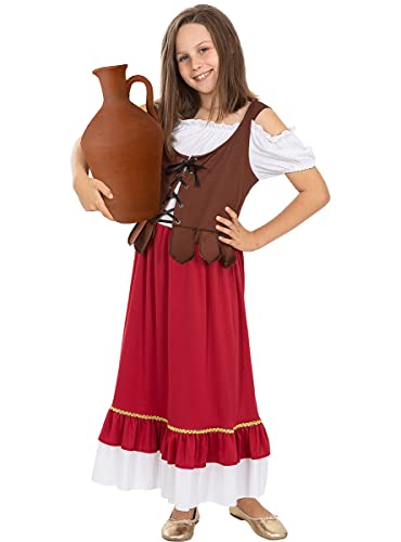 Funidelia | Mittelalter Wirtin Kostüm Classic für Mädchen Mittelalter, Bauer, Tavernenwirtin - Kostüm für Kinder & Verkleidung für Partys, Karneval & Halloween - Größe 7-9 Jahre - Braun von Funidelia