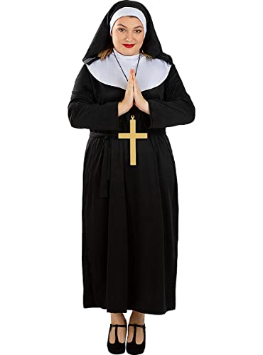 Funidelia | Nonne Kostüm mit Kreuz in Übergröße für Damen Religion, Nun, Sister Act, Berufe - Kostüm für Erwachsene & Verkleidung für Partys, Karneval & Halloween - Größe XL - Schwarz von Funidelia