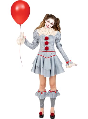 Funidelia | Pennywise Kostüm - ES: Kapitel 2 für Damen Pennywise, Horrorfilm, Killer Clown, Horror - Kostüme für Erwachsene & Verkleidung für Partys, Karneval & Halloween - Größe M - Grau/Silber von Funidelia