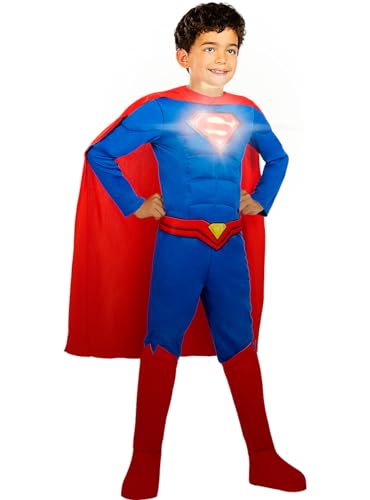 Funidelia | Superman Lights On! Kostüm für Jungen Man of Steel, Superhelden, DC Comics, Justice League - Kostüme für Kinder & Verkleidung für Partys, Karneval & Halloween - Größe 10-12 Jahre - Rot von Funidelia