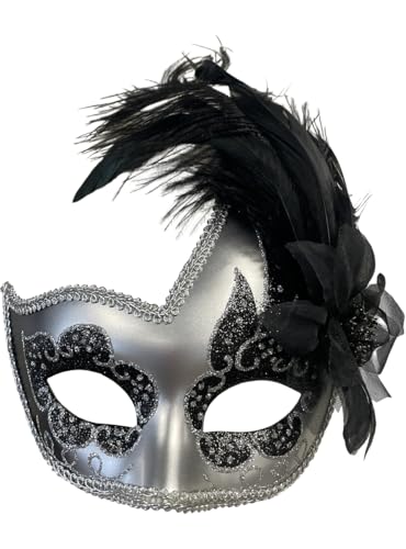 Funidelia | Venetianer Maske mit Federn für Damen Kulturen & Traditionen, Venezianischer Karneval, Venedig, Karneval - Zubehör für Erwachsene, Zubehör für Kostüm - Schwarz von Funidelia