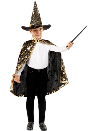 Funidelia | Zaubererkostüm mit Sternen für Jungen Hexen, Zauberer, Halloween, Horror - Kostüm für Kinder & Verkleidung für Partys, Karneval & Halloween - Größe 5-6 Jahre - Schwarz Funidelia | Zaubererkostüm mit Sternen für Jungen Hexen, Zauberer, Halloween, Horror - Kostüm für Kinder & Verkleidung für Partys, Karneval & Halloween - Größe 5-6 Jahre - Schwarz von Funidelia