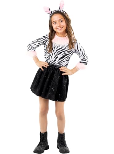 Funidelia | Zebra Kostüm mit Tutu für Mädchen Tiere - Kostüm für Kinder & Verkleidung für Partys, Karneval & Halloween - Größe 10-12 Jahre - Schwarz von Funidelia