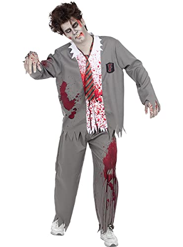 Funidelia | Zombie-Student Kostüm für Herren Untoter, Halloween, Horror - Kostüm für Erwachsene & Verkleidung für Partys, Karneval & Halloween - Größe L - Grau/Silber von Funidelia