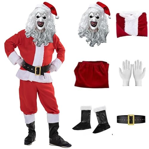 Funjoyz 6 Stück Weihnachtsmann Kostüm für Erwachsene,Weihnachten Terrifieres Kostüm Clownes,Costume für Herren Weihnachten Halloween Cosplay Party Karneval Fastnacht Maskerade Familientreffen von Funjoyz