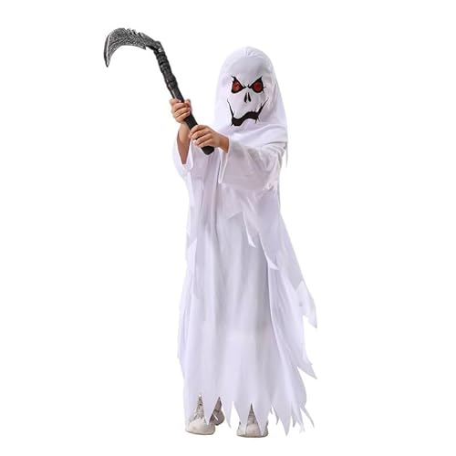 Funjoyz Geistes Geister Umhang Kostüm Kinder Junge Mädchen,Costume Halloween Gespenst Ghostes Süßes oder Saures Karikatur Cosplay Thema Kinderkleider Karneval Maskerade Weihnachten Party Weiß,A2 von Funjoyz