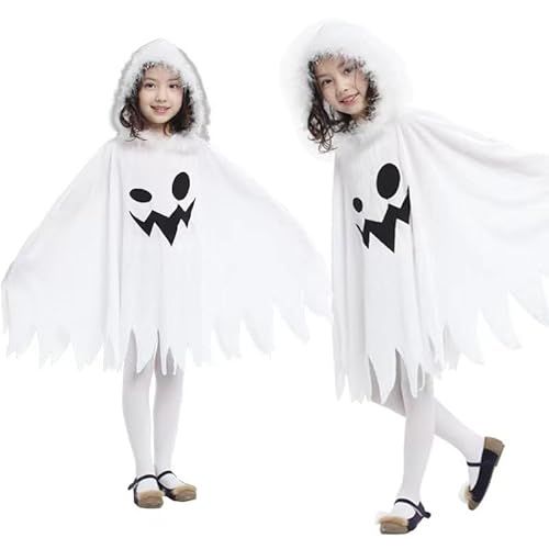 Funjoyz Geistes Geister Umhang Kostüm Kinder Junge Mädchen,Costume Halloween Gespenst Ghostes Süßes oder Saures Karikatur Cosplay Thema Kinderkleider Karneval Maskerade Weihnachten Party Weiß von Funjoyz