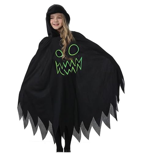 Funjoyz Geistes Geister Umhang Kostüm Kinder Junge Mädchen,Leuchtend Costume Halloween Gespenst Ghostes Süßes oder Saures Karikatur Cosplay Karneval Maskerade Weihnachten Party,Schwarz,A5 von Funjoyz