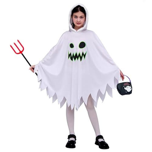 Funjoyz Geistes Geister Umhang Kostüm Kinder Junge Mädchen,Leuchtend Costume Halloween Gespenst Ghostes Süßes oder Saures Karikatur Cosplay Karneval Maskerade Weihnachten Party,Weiß,A3 von Funjoyz