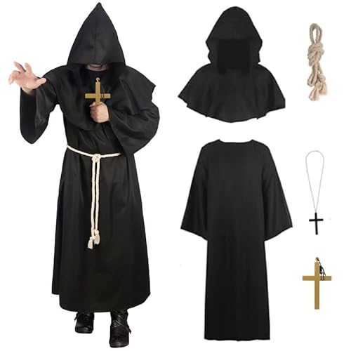 Funjoyz Mönches Kostüm Robe Priesteres Herren Erwachsene,Mönchskutte Kostüm Costume für Halloween Cosplay Party Karneval Fastnacht Kleid Maskerade Tag der Toten,Mittelalterliche,Renaissance,S-XXL von Funjoyz