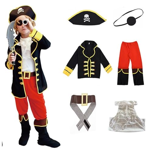 Funjoyz 6 Stück Pirates Kostüm Kinder Junge,Halloween Costume Piratenkostüm Zubehör Süßes oder Saures Karikatur Cosplay Karneval Maskerade Weihnachten Party Day of the Dead von Funjoyz