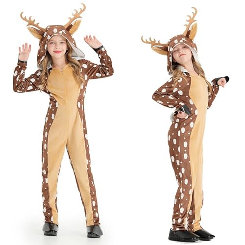 Funjoyz Weihnachten Rentierrs Kostüm für Kinder Junge Mädchen,Weihnachtse Rudolffs Hirschhs Kostüm für Kinder,Weihnachts Jumpsuit mit Kapuze für Kinder Maskerade Cosplay Halloween Neujahr Feier von Funjoyz