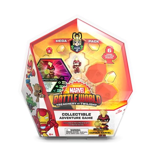 Marvel Battleworld: Series 2 Treachery at Twilight Mega Collectable Adventure Game Pack – Captain Marvel (Enthält 5 Helden-Sammelstücke + 1 exklusive + 13 Kampfkarten) – ideal für Kinder ab 6 Jahren von Funko