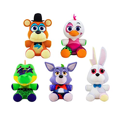 Five Nights at Freddy FNAF Security Breach Plüsch Set mit 5 Stück – Glamrock Freddy, Glamrock Chica, Montgomery Gator, Roxanne Wolf und Vannie von Funko