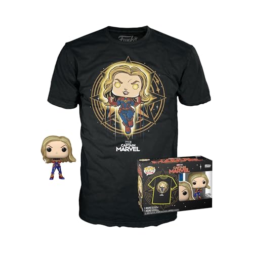 Funko Pop! & Tee: Marvel - Captain Marvel - Large - (L) - T-Shirt - Kleidung mit Vinyl-Sammelfigur - Geschenkidee - Spielzeug und Kurzärmeliges Top Für Erwachsene Männer und Frauen von Funko