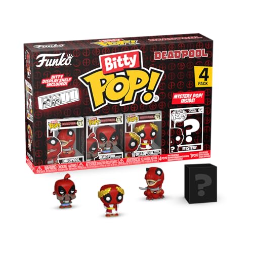 Funko Bitty Pop! Dinopool, Bitty Pop! Deadpool (Barista), Bitty Pop! Deadpool (Roman Senator) und eine Überraschungs-Mini-Figur - 0.9 Inch (2.2 cm) -Regal Inklusive - Geschenkidee von Funko