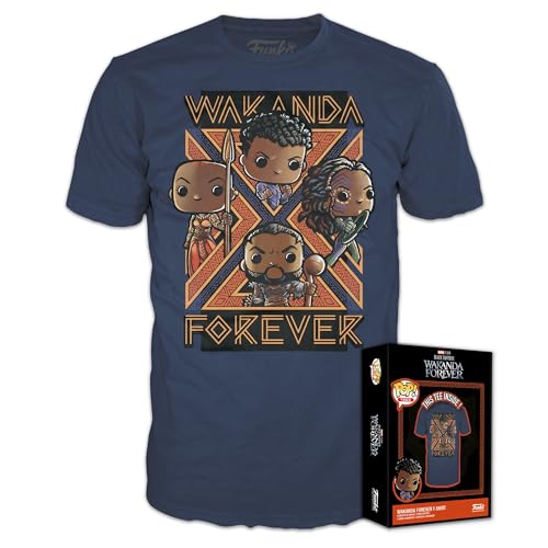 Funko Boxed Tees: Black Pander - Wakanda Forever - Group - (S) - Black Panther - Wakanda Forever - T-Shirt - Kleidung - Geschenkidee - Kurzärmeliges Top Für Erwachsene Männer und Frauen - Movies Fans von Funko