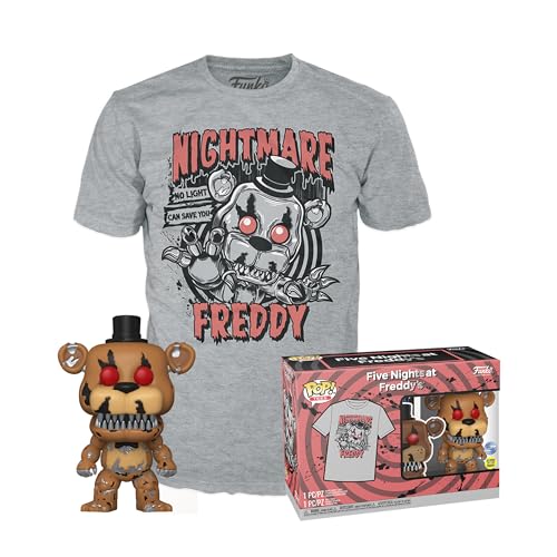 Funko POP! & Tee: Five Nights At Freddy Fazbear's (FNAF) - Nightmare Freddy Fazbear - Leuchtet Im Dunkeln - L - Five Nights At Freddy's - T-Shirt - Kleidung Mit Vinyl-Sammelfigur - Geschenkidee Männer von Funko