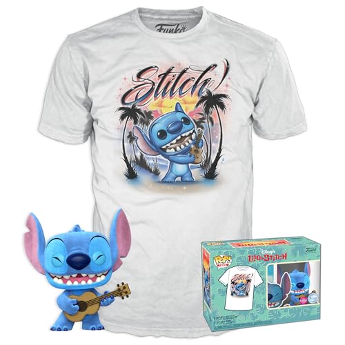 Funko POP! & Tee: Lilo & Stitch - Ukelele Stitch - Beflockt - L - T-Shirt - Kleidung Mit Vinyl-Sammelfigur - Geschenkidee - Spielzeug Und Kurzärmeliges Top Für Erwachsene Männer Und Frauen von Funko