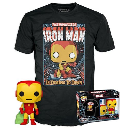 Funko POP! & Tee: Marvel - Holiday Iron Man - Leuchtet Im Dunkeln - M - Avengers - T-Shirt - Kleidung Mit Vinyl-Sammelfigur - Geschenkidee - Spielzeug Und Kurzärmeliges Top Für Erwachsene Männer von Funko