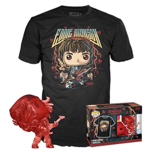 Funko POP! & Tee: Stranger Things - Hunter Eddie Mit Guitar - M - T-Shirt - Kleidung Mit Vinyl-Sammelfigur - Geschenkidee - Spielzeug Und Kurzärmeliges Top Für Erwachsene Männer Und Frauen - TV Fans von Funko